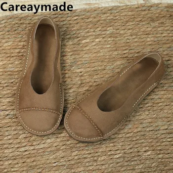 Careaymade-Pravega Usnja, Prvotno poletje cowhide ročno izdelani ženski sandali,plitvo usta mehka podplatom priložnostne ženske enotni čevlji