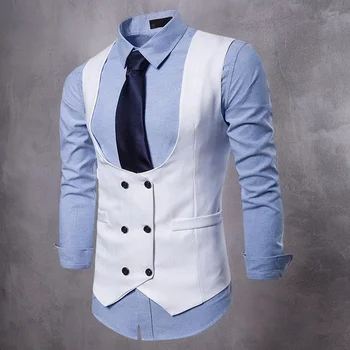 Slim Fit Obleko Telovnik za Moške z Dvojno Zapenjanje Sam En Kos Moški Waistcoat za Formalno Poroko Jopičem Moda Plašč 2023