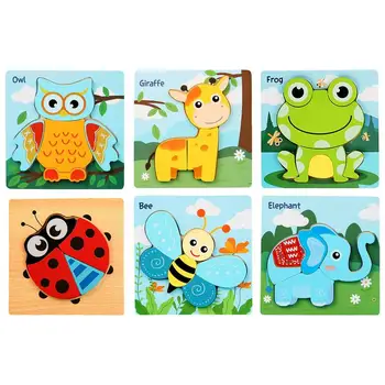 Baby 3D Lesene Cartoon Živali Puzzle Montessori Otrok Jigsaw Odbora Izobraževalne Lesene Igrače Za Malčke Baby Puzzle Igrače