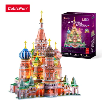 CubicFun 3D Uganke LED Rusija Katedrala Model St. Basil Cathedral Arhitekture Stavbe Cerkev Kompleti Igrače za Odrasle, Otroci