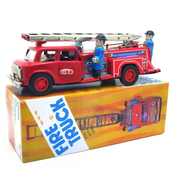 [Zabavno] Odraslih Kolekcija Retro Veter igrača Kovinski Tin gasilske tovornjak avto gasilce Mehanske igrače številke modela otroci darilo