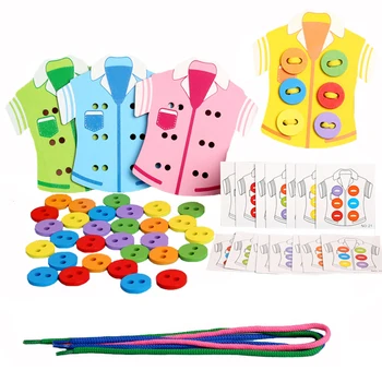 Montessori Igrače Otroke Naučiti Osnovnih Življenjskih Spretnosti, učni PRIPOMOČKI Oblačila za rezanje Navojev Gumbi Šivanje Odbor Ggame Puzzle Igrače