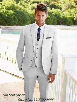 Visoka Kakovost Moške Obleke, 3-Kos Slim River Enotni-Zapenjanje Formalnih Poslovnih Blazerji Groomsmen Poroko Tuxedos(Plašč +Telovnik+Hlače)