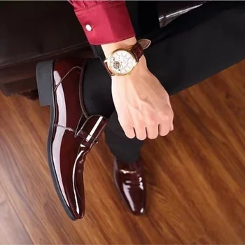 Moški Formalno Čevlji Priložnostne Usnja PU Patent Barva Nepremočljiva Ne Zdrsne Velikosti