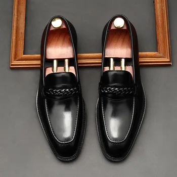 Klasični Slog Moških Loafers Čevlji Black Brown Elegantne Moške Obleko Čevlje Konicami Prstov Urad Poroko Pravega Usnja Formalno Čevlji Moški
