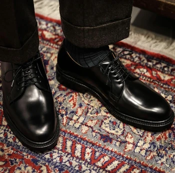 Evropski moški prva plast usnja Derby čevlji Britanski formalnih poslovnih ročno izdelane usnjene čevlje svetlo črno usnje, usnjeni čevlji moški