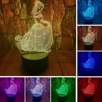 Zamrznjeno Princesa Noč Svetlobe za Otroke 3D Noč Lučka 7 Barv Spreminjanje Soba Dekor Darila za Otroke, Dekleta, Fantje