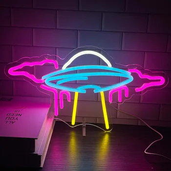 UFO Led Neon Znak Svetlobe Stenski Dekor USB Pogon, Neon Tujec Vesoljska plovila Darila za Otroke, Prostor Igre Rojstni dan Neon Dekor