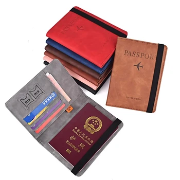 Usnje Potni list, Kuverta Nosilec RFID Poslovnih Denarnice ID Kartico Primeru Potovanja Dokument Organizator z Elastičnim Trakom za NAS BRITANIJI, Rusiji