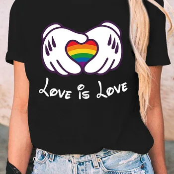 2022 Nov Slog ljubezen je Ljubezen Mavrica Graphic T-shirt, Lezbijke, Ponos, Risanka T-shirt, Lezbijke, Gospe T-shirt Harajuku Vrh Tee Ženski