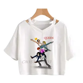 Kraljica Japonski Anime Ženske Natisnjeni T-majice Yashiro Moda Bombažne Bluze za Ženske Pogue Življenje Kratek Rokav Crop Tops Bele Barve