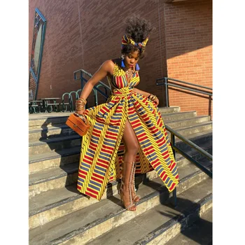 Indie Slog Afriške Obleke za Ženske Cvetlični Dashiki Print Maxi Obleko Dolgo Poletje Moda 2023 Povoj Elegantno Afriška Oblačila