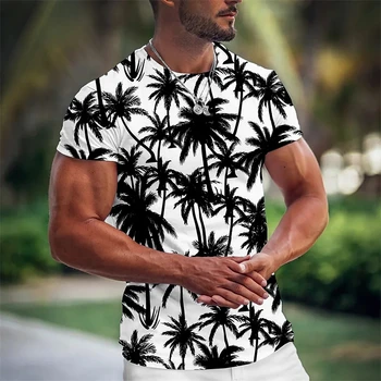 2023Summer Počitnice moška T Majica 3d Kokosovo Drevo Tiskanja Vrhovi Hawaiian Kratek Rokav Tees Plaža Moda Moška Oblačila Prevelik XXS
