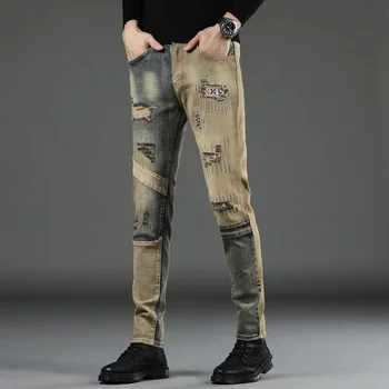 EH·MD® Vezene Tiger Moške Jeans High-End Mehko Priložnostne Bombaž Elastična Obliž Razkošno Moda za Štiri letne Čase Zadrgo Žep 2024