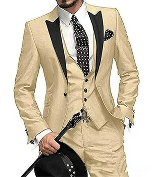 JELTONEWIN 2021 Formalnih Poslovnih Moških Obleko 3 Kosov Moški Suknjič Meri Ženina Poročna Obleka Jopičem Šampanjec Jopič Telovnik Hlače