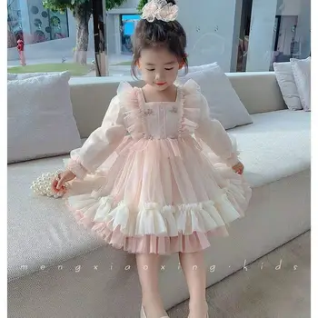 Nov dekliški obleko Poletje otroških tiskanih princesa obleko baby Toddler čipke obleko 1-9Y otroška oblačila princesa obleko