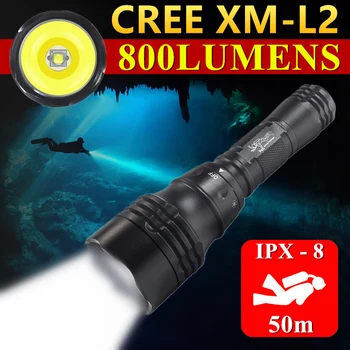 CREE XM-L2 IP8 Nepremočljiva Ultra Svetla LED Potapljaška Svetilka Podvodni 50m Potop Izpolnite Luči na Prostem Lov Luč 18650 Baklo