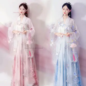 2023 kitajski izboljšano hanfu nacionalni cvet vezenje šifon obleko letnik ples obrabe orientalski sladko princesa pravljice obleko